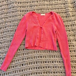 Urban Outfitters Pink Ribbed Button-Down Shirt